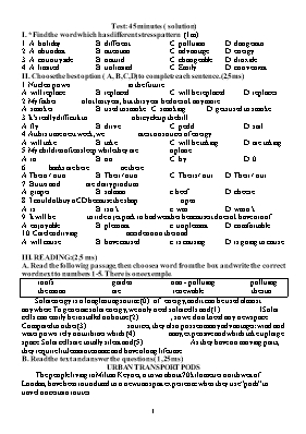 Đề kiểm tra 45 phút môn Tiếng Anh Lớp 8 (Thí điểm)